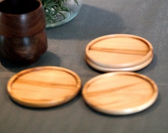 CANADA: TAX INCLUDED / Set of wooden coasters - Wooden Mug Coaster and Lid - Minimalist wooden coaster- Set of four