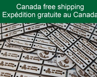 CANADA: TAX INCLUDED / 100 Wooden Tags - Customized with your text - laser cut and engraved label