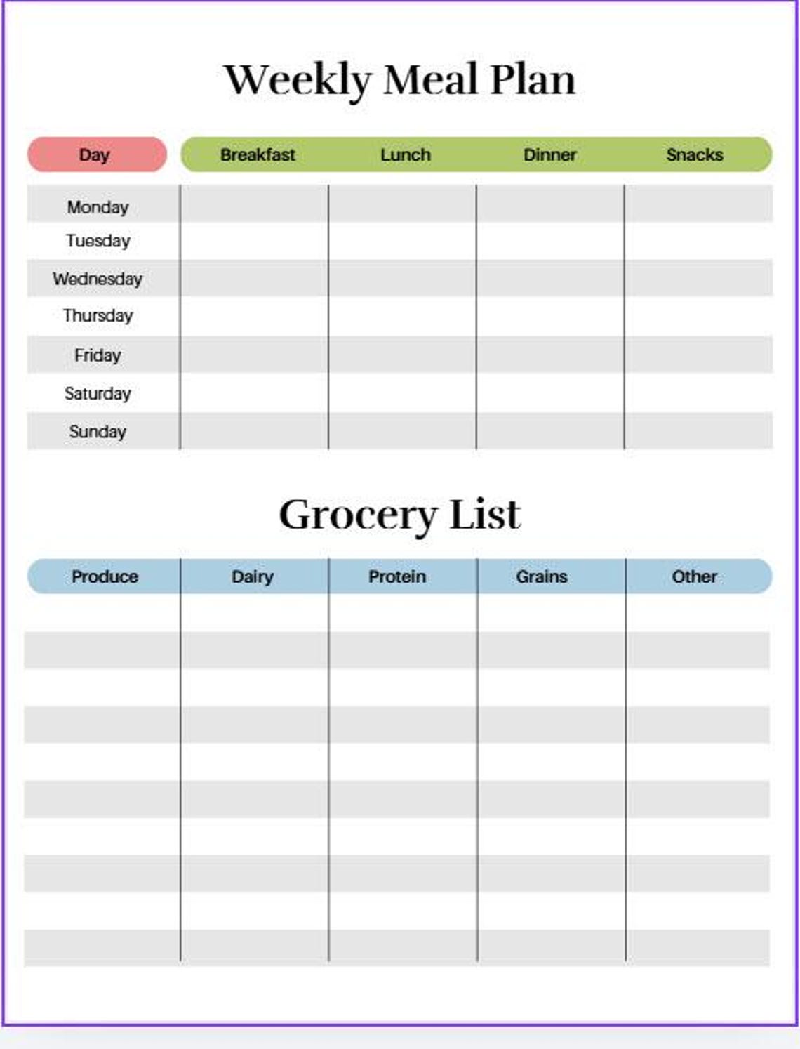 Weekly Meal Planner Printable | Family Meal Plan | Grocery List ...