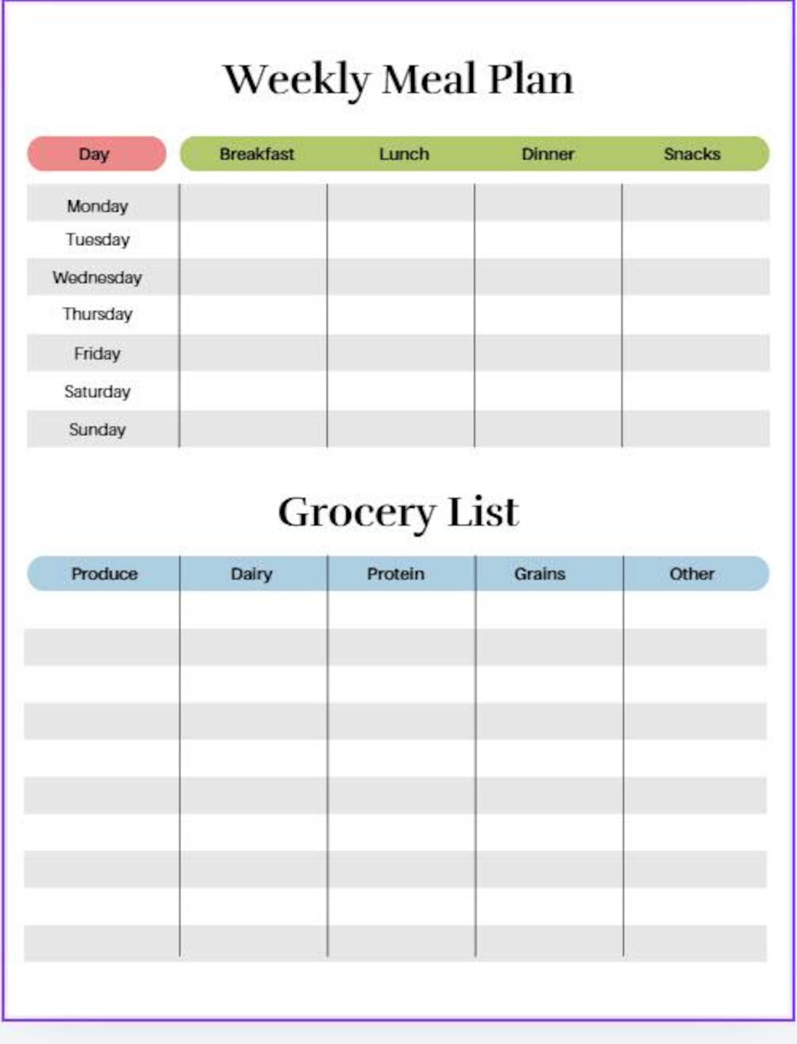 Weekly Meal Planner Printable | Family Meal Plan | Grocery List ...