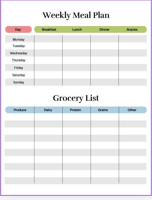 Weekly Meal Planner Printable | Family Meal Plan | Grocery List ...