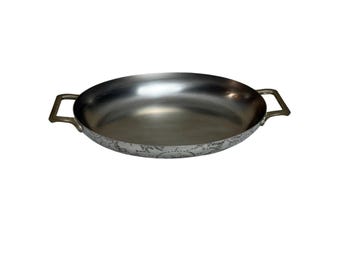Vtg Paul Revere 1801 SE Stainless Steel Oval Au Gratin Double Brass Handle Pan