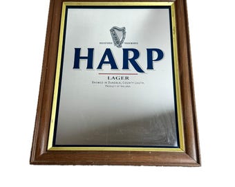 Vintage 1998 Harp Lager Beer Mirror Sign Irish Pub Bar Decor 24.5x19.5" Framed