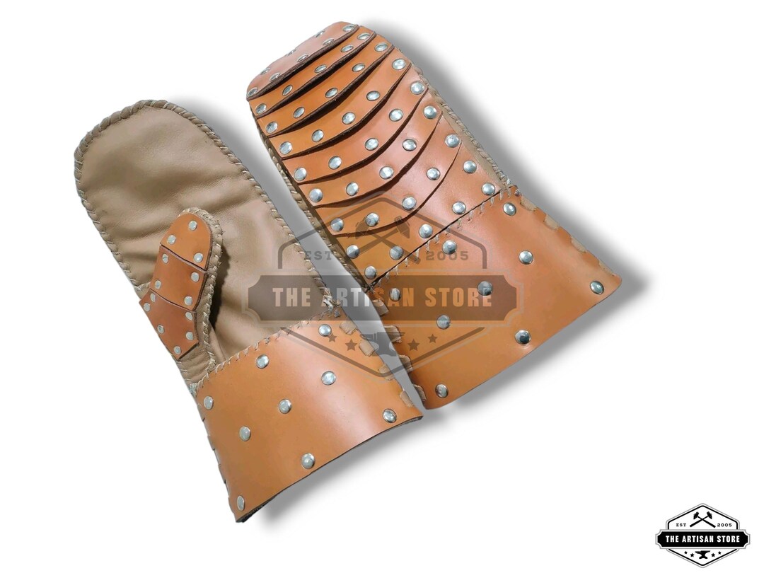 Handmade Tan Leather Plates Gauntlets Embellished With Metal Rivets ...
