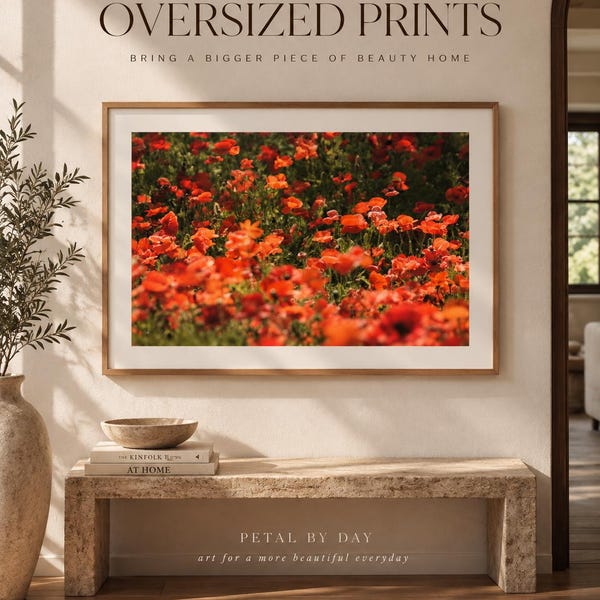 Oversized Red Poppy Field Wall Art | Vibrant Floral Photography