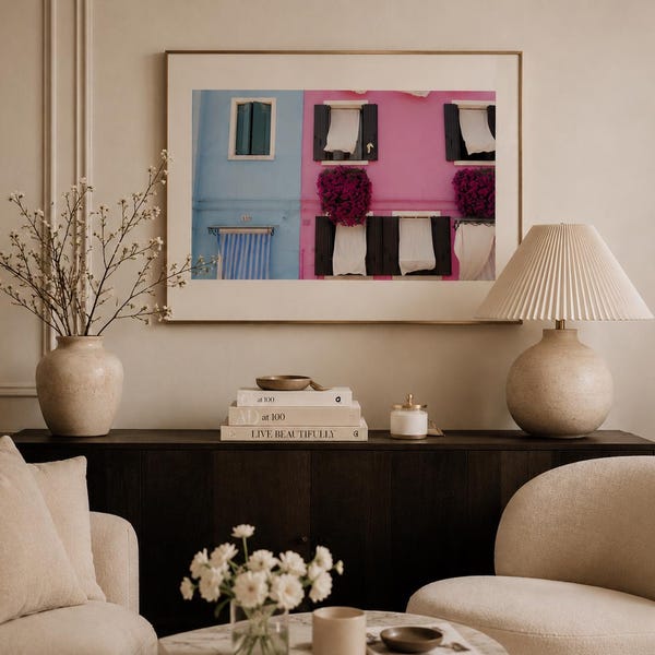 Burano Italy Print | Pastel Pink Blue Coastal Photography (Digital Download)