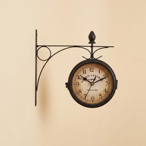 Double Sided Wall Clock, Vintage Station Clock, Retro Garden Wall Watch, Metal Outdoor Clock, Antique Indoor Hanging Decor, Gift for Home