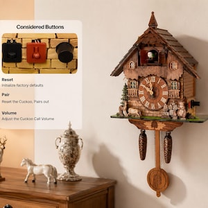Vintage-Wanduhr aus Holz mit Kuckucksuhr, Schwarzwaldhaus-Pendeluhr, traditionelle Wanddekoration, gemütliches Chalet-Geschenk Bild 3