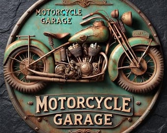 Vintage Motorcycle Garage Metal Sign - Rustic Biker Wall Decor - Retro Garage Art, Man Cave Sign, Father's Day Gift for Motorcycle Lover