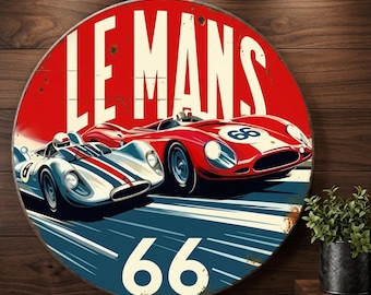 Vintage Le Mans 66 Metal Sign, Retro Racing Car Wall Art, Round Automotive Decor for Man Cave, Garage Decor, Gift for Racing Fans & Dads
