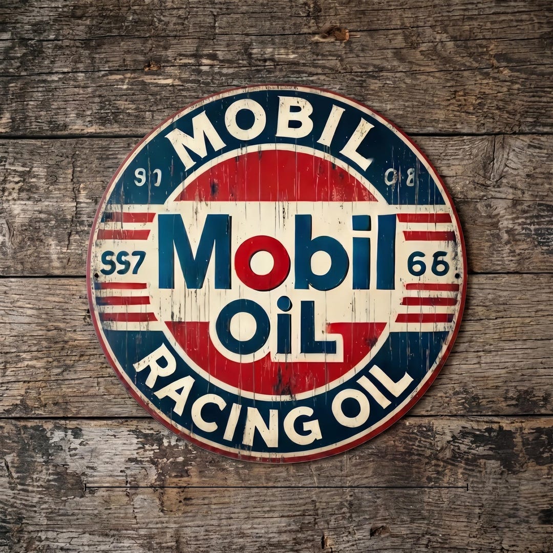Vintage Mobil Oil Metal Sign, Retro Round Gas Station Wall Decor ...