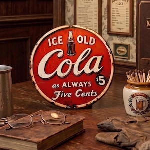 Vintage metallskylt med läsk, retro cola väggdekor, rustik köksväggkonst, antik reklamskylt, barpub väggdekoration, present till hemmet