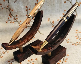 Handmade Walnut Wood Pen Holder and Pen Set, Sculptural Desk Accessory