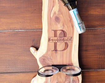 Personalized Wine Rack Wall Mounted, Wine Glass Holder, Custom Wine Gift, Housewarming Gift, Rustic Live Edge Wood Wine Holder