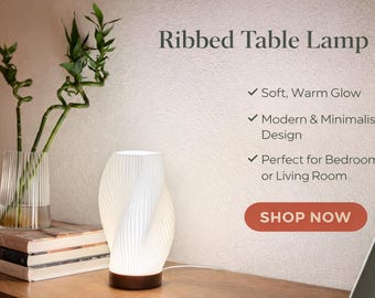 Ribbed LED Table Lamp | Modern Minimalist Bedside Decor (Warm, Neutral, Bright Light)