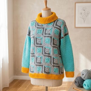 Crochet Granny Square Sweater Pattern | Color Block Pullover PDF | Modern Crochet Top | Intermediate Pattern