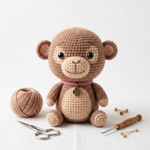 Padrão de crochê de macaco, macaco amigurumi em PDF, brinquedo de pelúcia fofo de macaco, padrão de crochê fácil