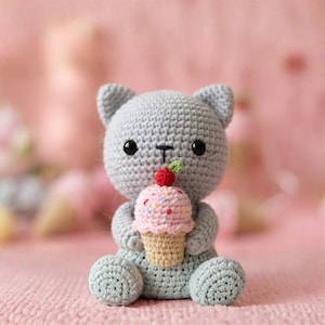 Katzeneis Häkelanleitung PDF | Niedliches Amigurumi Kawaii Plüsch | Einfaches DIY Spielzeug