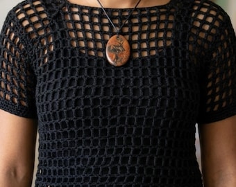 Patrón de top de malla de ganchillo en PDF – Camisa de ganchillo negra, top de punto de verano, patrón de top de ganchillo fácil