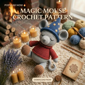 Patrón de ratón a crochet, ratón mago amigurumi en PDF, lindo juguete de ratón mágico, patrón de crochet fácil