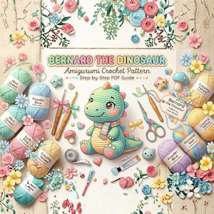 Patrón de ganchillo de dinosaurio adorable en PDF / Juguete de dinosaurio amigurumi / Manualidad fácil para principiantes