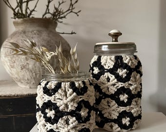 Macrame Glass Tealight Holder with Lid – Boho Candle Holder, Vase & Storage Jar – Handmade Boho Decor – Individually Configurable