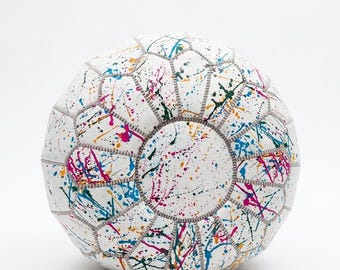 Rainbow Moroccan Leather Pouf, Handcrafted Multi-Color Ottoman, Colorful Round Floor Pillow, Boho Decor Footstool, Embroidered Pouf Cover