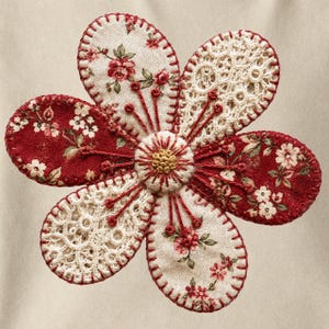 Faux Embroidery Hibiscus PNG, Patchwork Floral Sublimation Design (Digital Download)