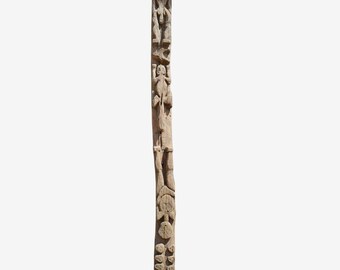 Vintage Naga Wood Carved Story Post - Unique Art Object from India