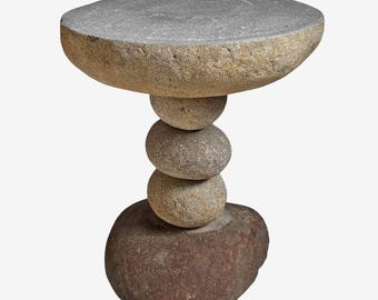 Unique River Rock Stack Side Table Stool - Functional Art for Indoor or Outdoor Use