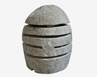 Unique River Rock Garden Lantern - Small, Removable Top for Candle or Wiring