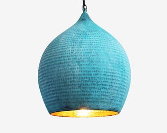 Small Copper Hammered Pod Lantern with Hanging Chain and Ceiling Plate
