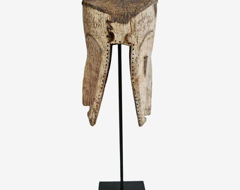 Large Vintage Rare Double Fang Mask on Stand - Unique Gabon Art