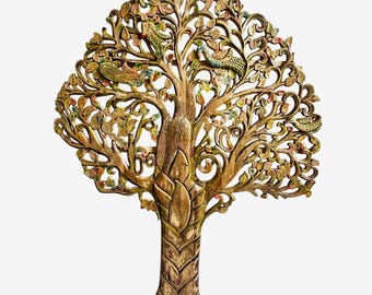 Good Luck Hand Carved Peacock Tree Wall Decor from India