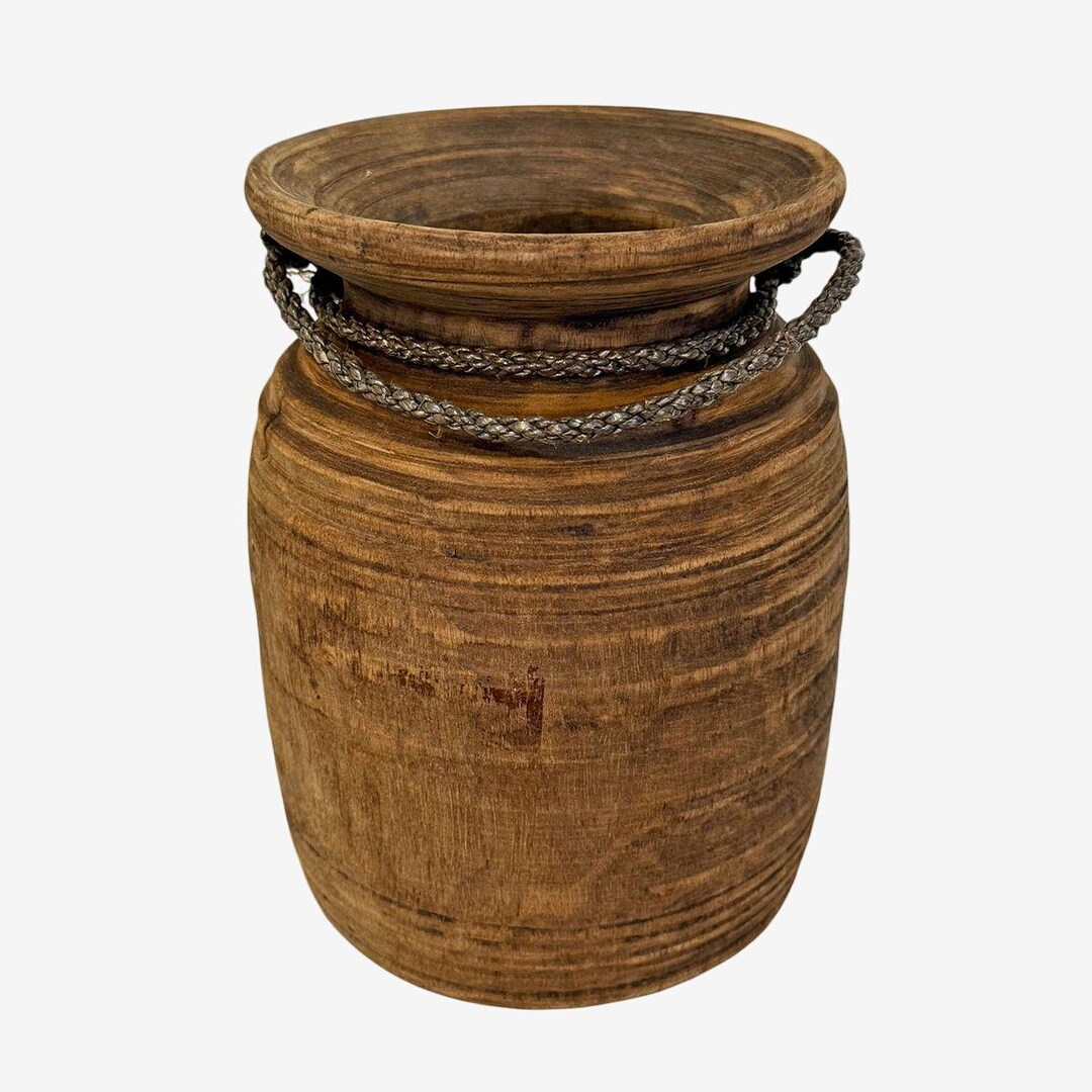 Water Rope Pot Vintage India Wooden Water Pot With Rope Handle - Authentic Antique - Etsy