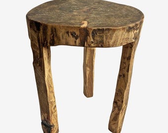 Naga Wood Table – Hand Ax Chiseled Solid Trunk Accent Side Table
