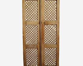 Vintage Teak Lattice Screen Door - Unique Double Door from North India