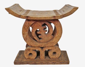 Vintage Ashanti Hand Carved Wood Stool from Ghana