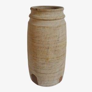 Old India Lassi Wood Pot – Teak Urn with Metal Patches