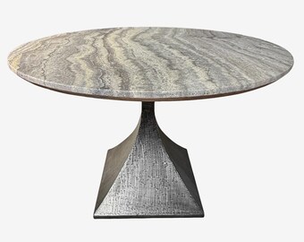 Travertine Iron Pedestal Dining Table