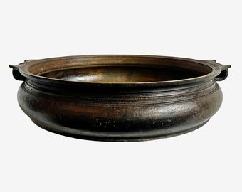 Antique Solid Bronze Urli Bowl from India - Traditional Decorative Piece