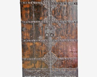 Vintage Chinese Elm Wood Entry Gate with Ironwork Patina