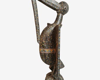Large Vintage Senufo Prosperity Bird Statue - Unique Tribal Art