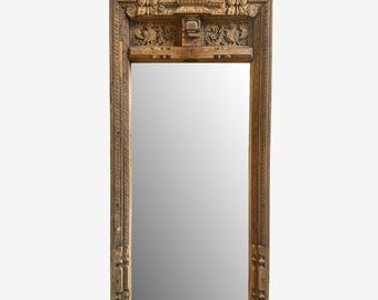 Antique Indian Doorway Mirror - Unique Carved Wood Frame