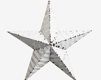 Medium White Metal Barn Star - Rustic Aged Patina - Industrial Americana Style