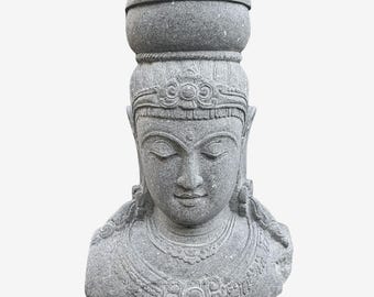 Dewi Sri Bust Planter - Hand Carved Stone Garden Statue