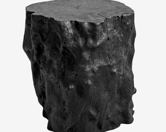 Black Natural Form Stump Stool / Side Table - Unique Solid Lychee Wood