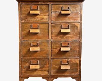 Vintage Colonial Salvaged Wood Tool Chest with Eight Deep Drawers