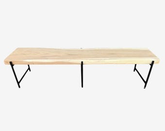 Modern Acacia Wood Slab Bench with Iron Legs - Unique Two Tone Design