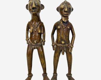 Antique Bronze Tikar Figures - Male & Female Pair from Cameroon